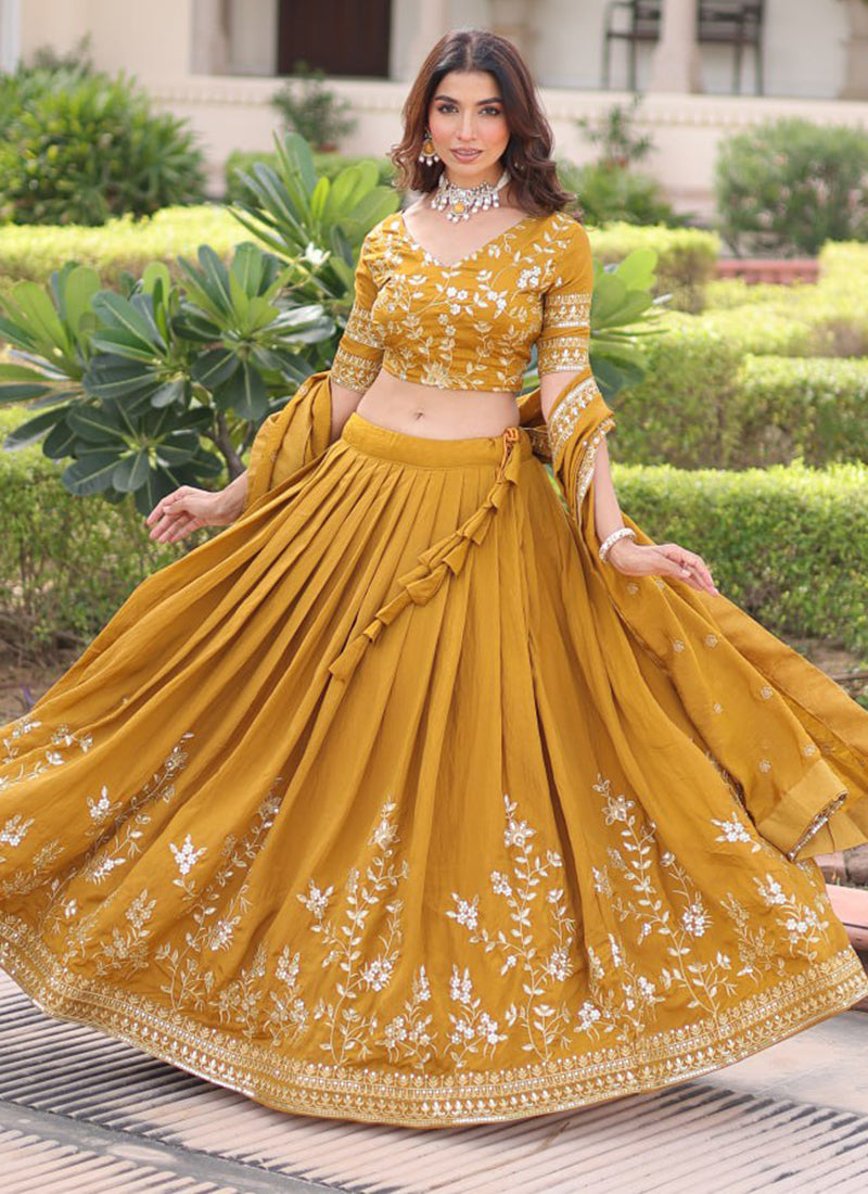 Nc Vichitra Silk Mustard Party Wear Sequins Work Lehenga Choli
