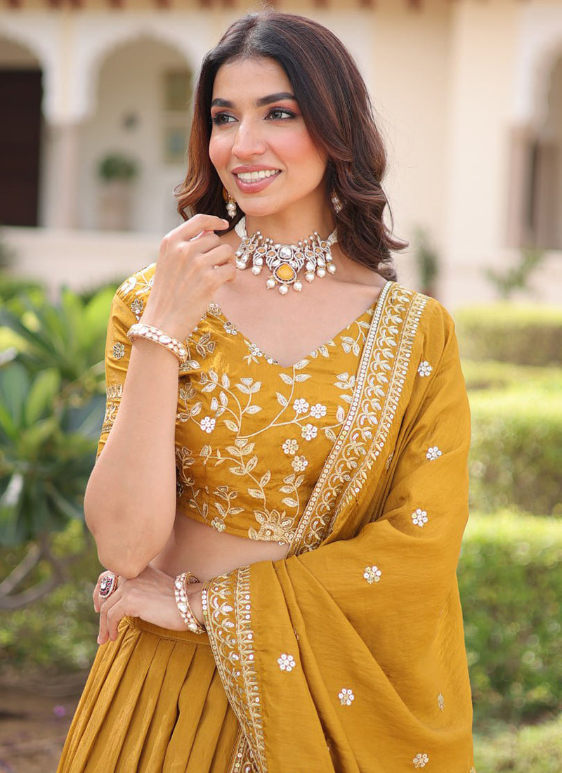 Nc Vichitra Silk Mustard Party Wear Sequins Work Lehenga Choli
