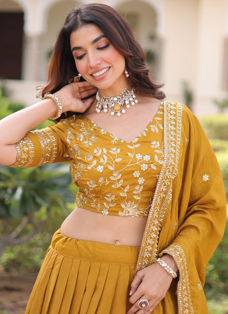 Nc Vichitra Silk Mustard Party Wear Sequins Work Lehenga Choli