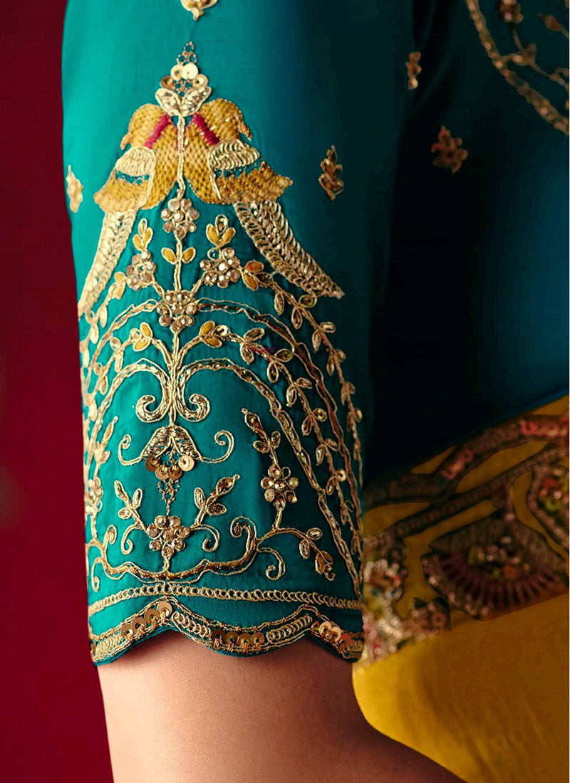 Fancy Silk Mustard Yellow Wedding Wear Embroidery Work Wedding Saree 388687