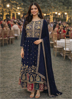 Navy Blue Georgette Embroidery Work Festival Wear Readymade Anarkali Suit SW560614