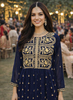 Navy Blue Georgette Embroidery Work Festival Wear Readymade Anarkali Suit SW560614