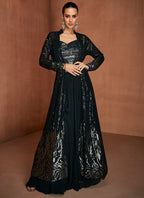 Navy Blue Georgette Sequins Work  Party Wear Readymade Designer Suit SW364026