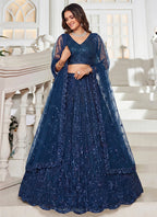 Navy Blue Net Embroidery Work Wedding Wear Lehenga Choli SW491740