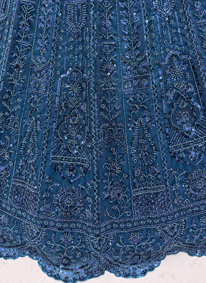 Navy Blue Net Embroidery Work Wedding Wear Lehenga Choli SW491740