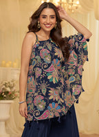 Navy Blue Viscose  Embroidery Work Party Wear Readymade Designer Suit SW438988