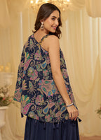 Navy Blue Viscose  Embroidery Work Party Wear Readymade Designer Suit SW438988