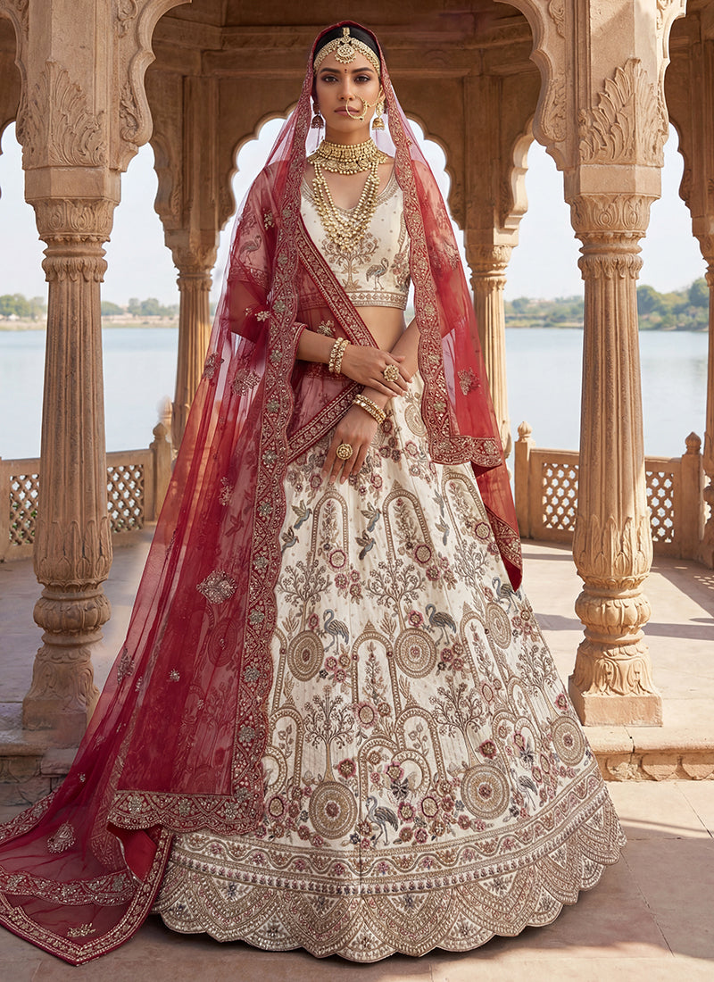 Off White Silk Embroidery Work Wedding Wear Lehenga Choli SW937070