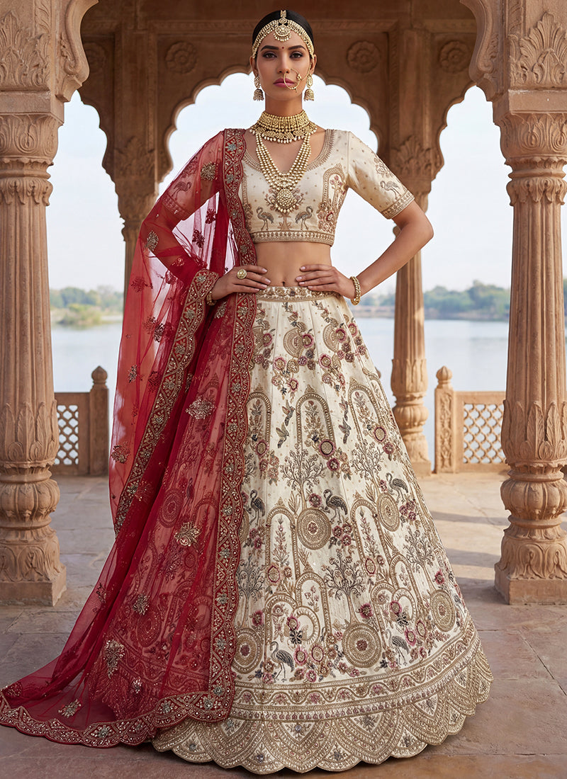 Off White Silk Embroidery Work Wedding Wear Lehenga Choli SW937070