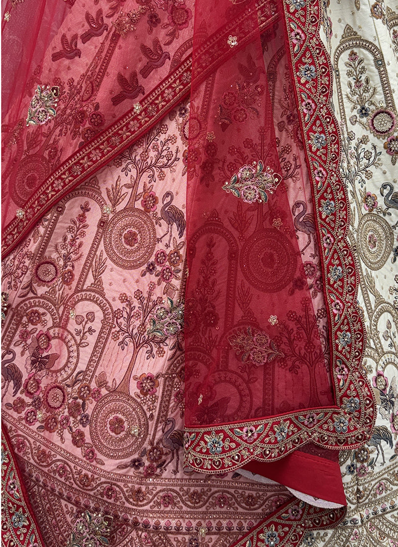 Off White Silk Embroidery Work Wedding Wear Lehenga Choli SW937070