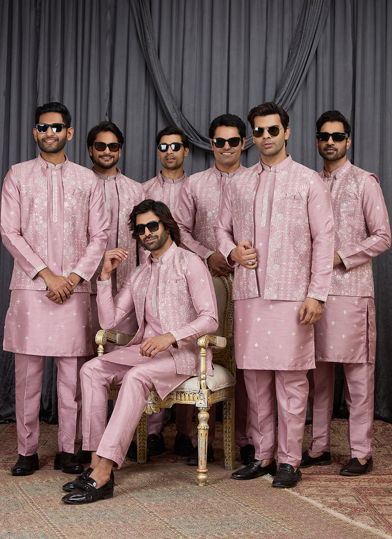 Onion Art Banarasi Silk Patten Pcs Festival Wear Readymade Kurta Pajama With Jacket SW863822