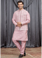 Onion Art Banarasi Silk Patten Pcs Festival Wear Readymade Kurta Pajama With Jacket SW863822