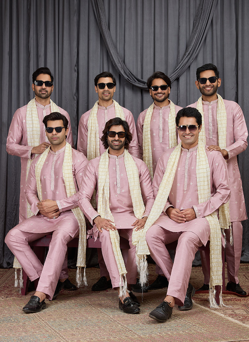 Onion Art Silk Patten Pcs Occasional Wear Readymade Kurta Pajama With Stole SW137969