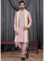 Onion Art Silk Patten Pcs Occasional Wear Readymade Kurta Pajama With Stole SW137969