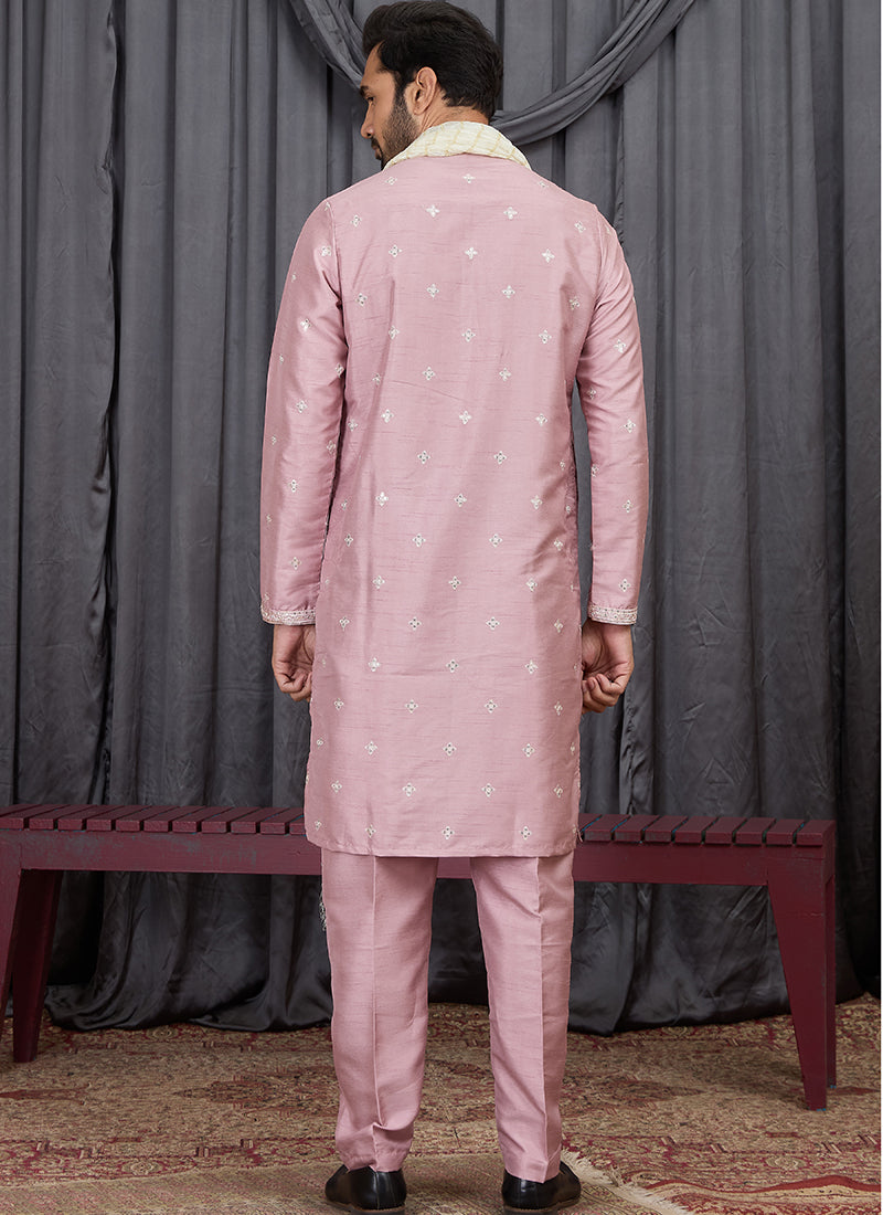 Onion Art Silk Patten Pcs Occasional Wear Readymade Kurta Pajama With Stole SW137969