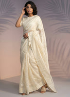 Off White  Rasberry Silk Thread Work Festival Wear Saree SW824408