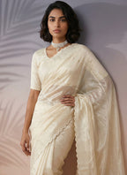 Off White  Rasberry Silk Thread Work Festival Wear Saree SW824408