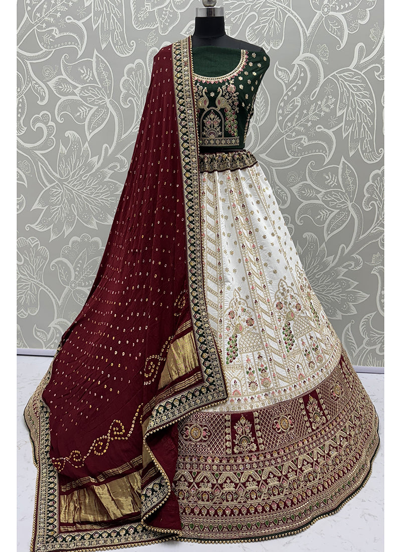 Silk Off White Wedding Wear Embroidery Work Lehenga Choli
