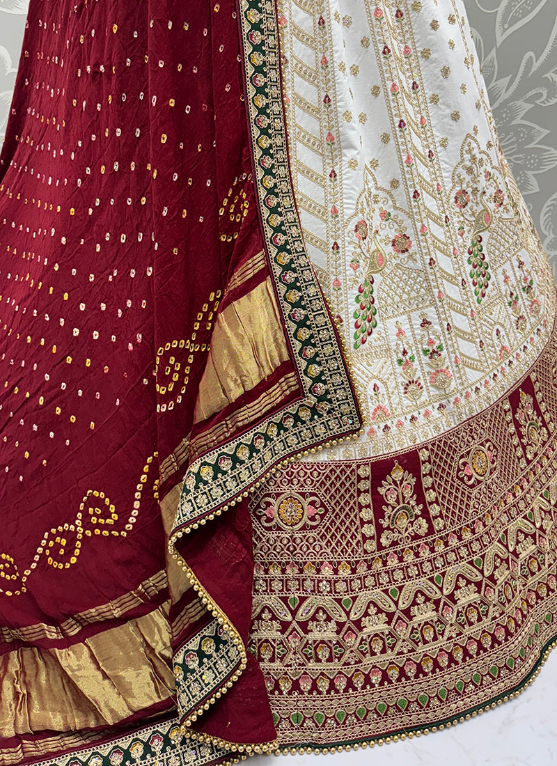 Silk Off White Wedding Wear Embroidery Work Lehenga Choli