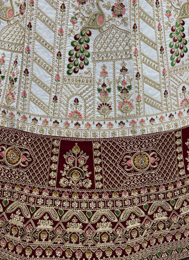 Silk Off White Wedding Wear Embroidery Work Lehenga Choli