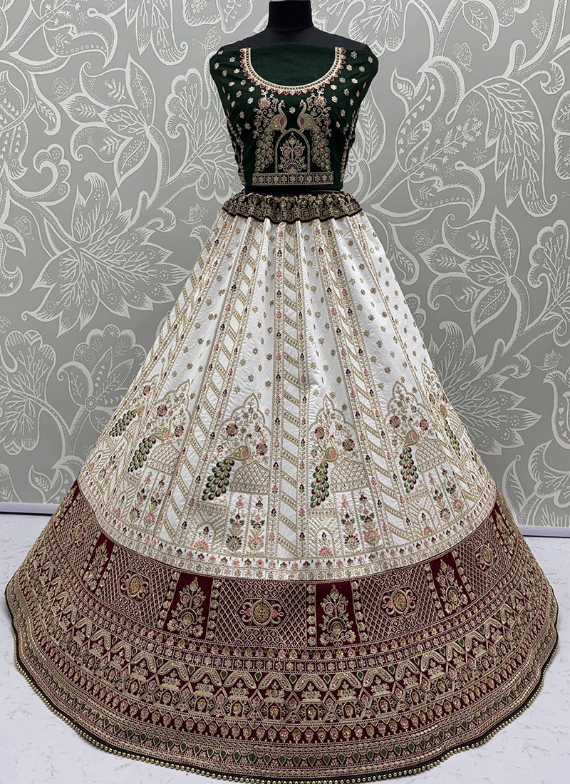 Silk Off White Wedding Wear Embroidery Work Lehenga Choli