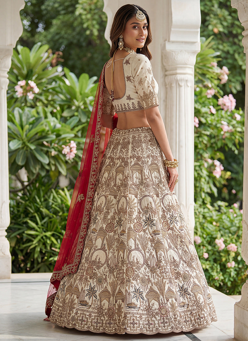 Off White Silk Embroidery Work Wedding Wear Lehenga Choli SW130188