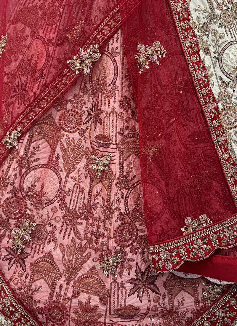 Off White Silk Embroidery Work Wedding Wear Lehenga Choli SW130188