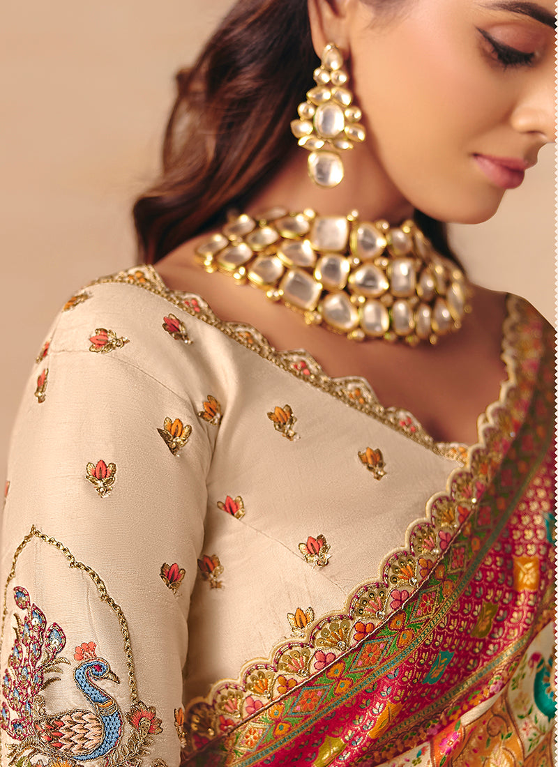 Off White Silk Sequins Work  Wedding Wear Saree SW625938