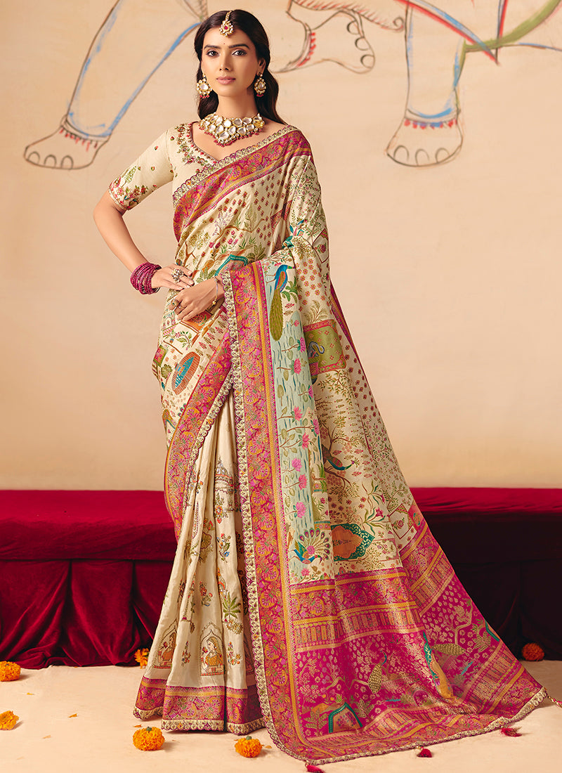 Off White Silk Sequins Work  Wedding Wear Saree SW268350