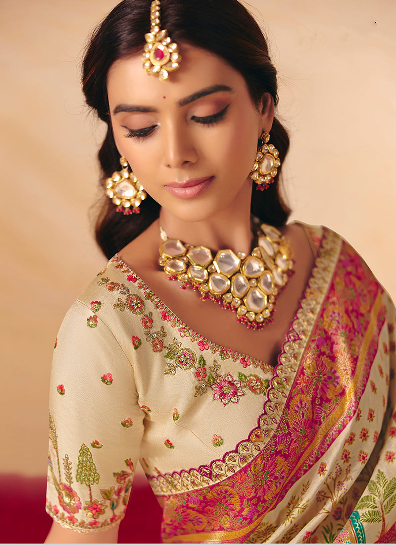 Off White Silk Sequins Work  Wedding Wear Saree SW268350