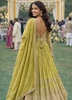 Olive Green Chinon Embroidery Work Wedding Wear Readymade Anarkali Suit SW626354