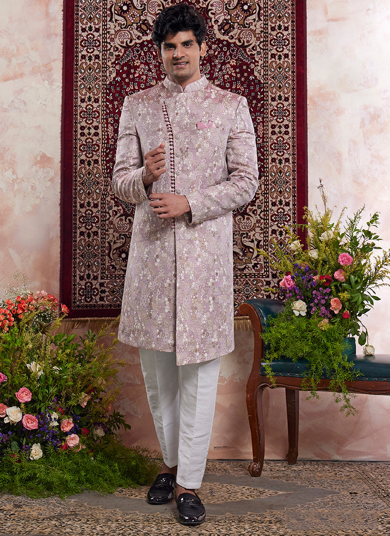 Banarasi Jacquard Onion Wedding Wear Pattern Pc Work Readymade Sherwani