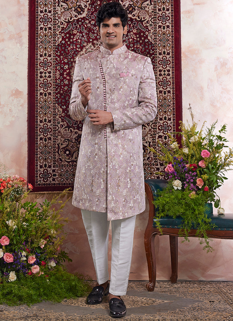 Banarasi Jacquard Onion Wedding Wear Pattern Pc Work Readymade Sherwani