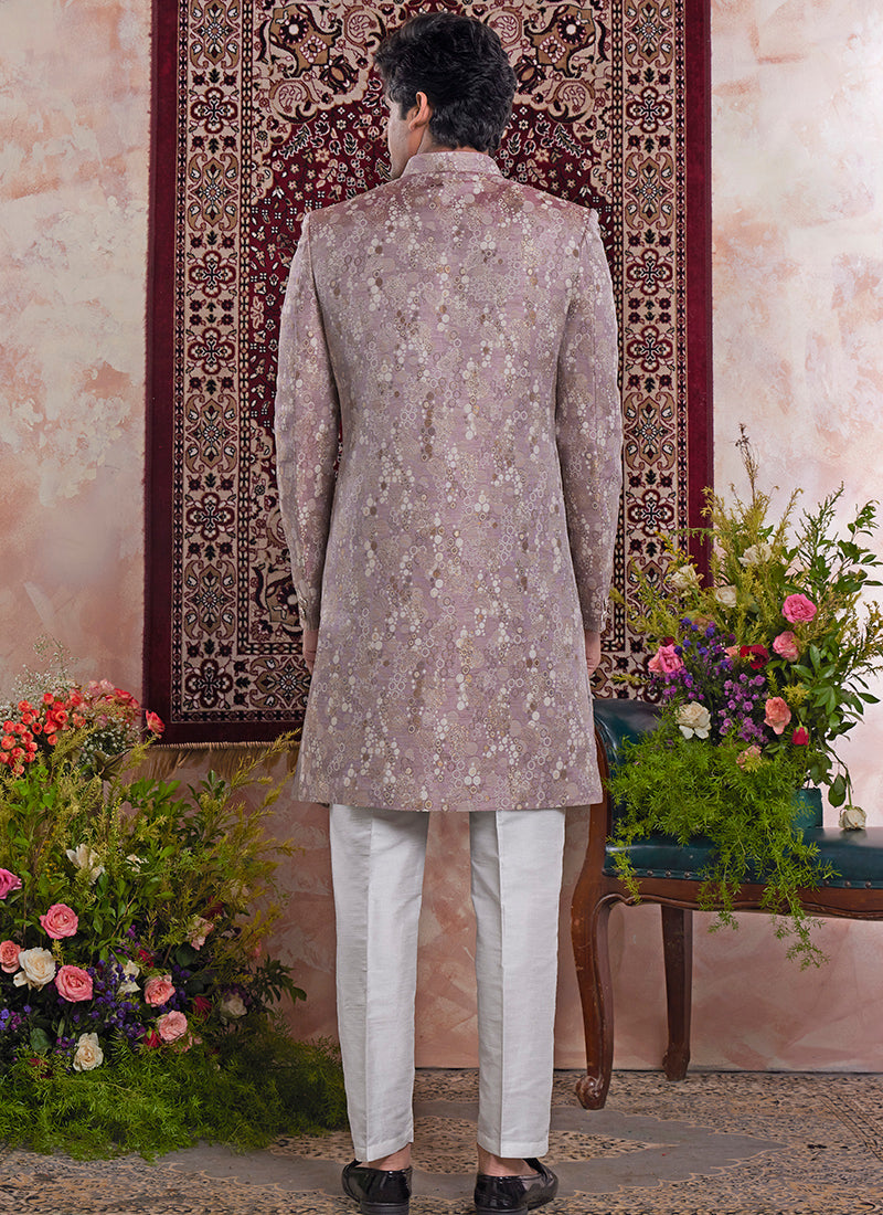 Banarasi Jacquard Onion Wedding Wear Pattern Pc Work Readymade Sherwani