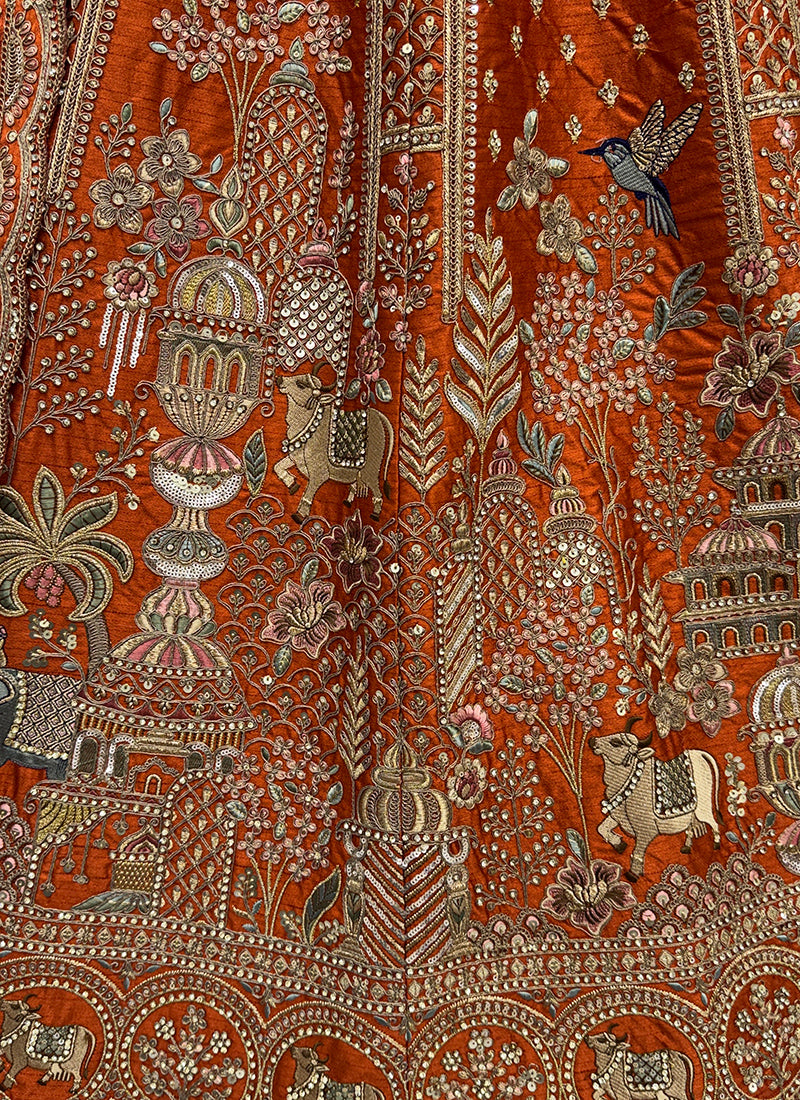 Orange  Silk Embroidery Work Wedding Wear Lehenga Choli SW837643