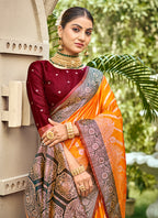 Orange Banarasi Silk Weaving Work Occasional Wear Saree SW889602