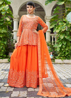 Orange Chinon Mirror Work Party Wear Readymade Plazzo Suit SW348176