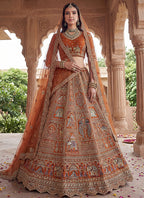 Orange Gadhwal Silk Embroidery Work Wedding Wear Lehenga Choli SW584402
