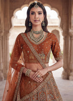 Orange Gadhwal Silk Embroidery Work Wedding Wear Lehenga Choli SW584402