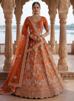 Orange Silk Embroidery Work Wedding Wear Lehenga Choli SW692655