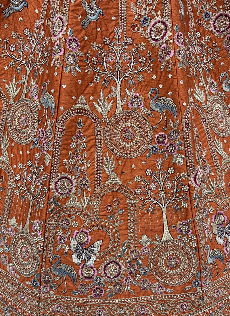 Orange Silk Embroidery Work Wedding Wear Lehenga Choli SW692655
