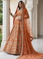 Orange Silk Embroidery Work Wedding Wear Lehenga Choli SW668263