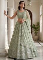 Pista Green Net Embroidery Work Wedding Wear Lehenga Choli SW108373