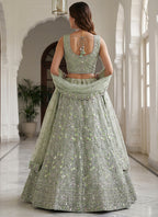 Pista Green Net Embroidery Work Wedding Wear Lehenga Choli SW108373