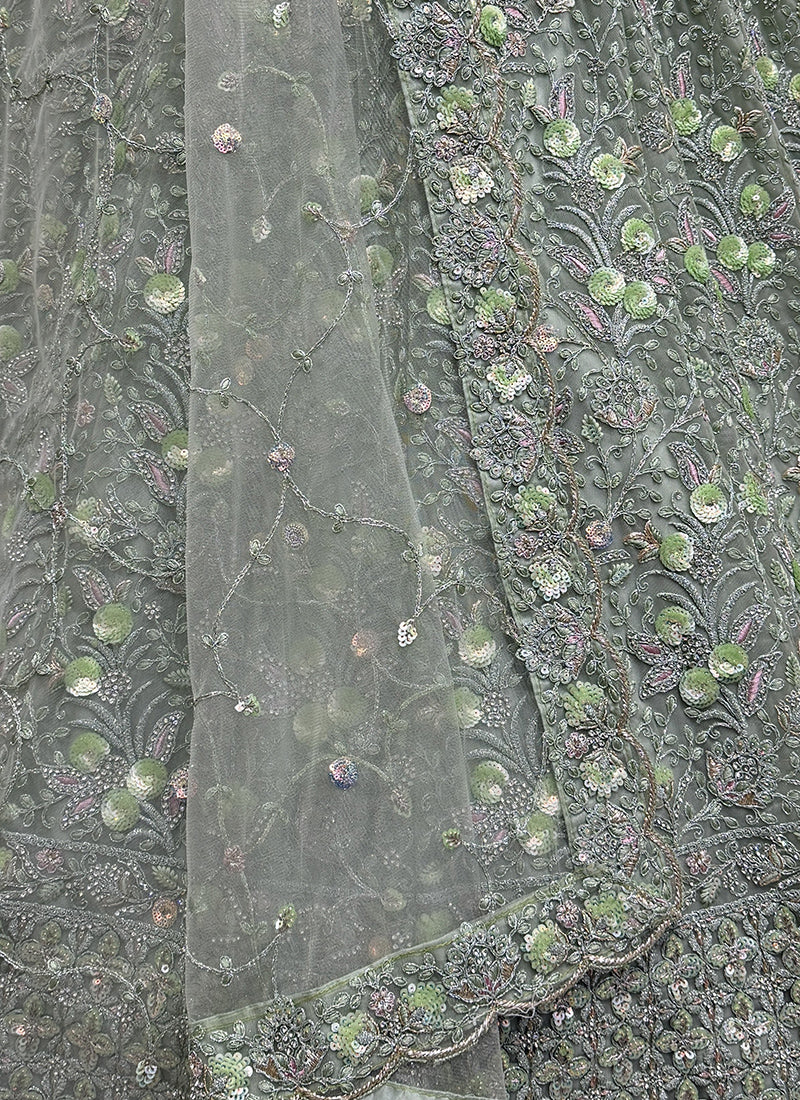 Pista Green Net Embroidery Work Wedding Wear Lehenga Choli SW108373