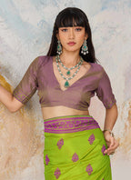 Parrot Green Kanjivaram Silk Weaving Work Festival Wear Saree SW163075