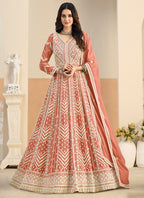 Peach Faux Georgette  Embroidery Work Occasional Wear Anarkali Suit SW204245