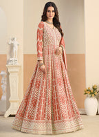 Peach Faux Georgette  Embroidery Work Occasional Wear Anarkali Suit SW204245