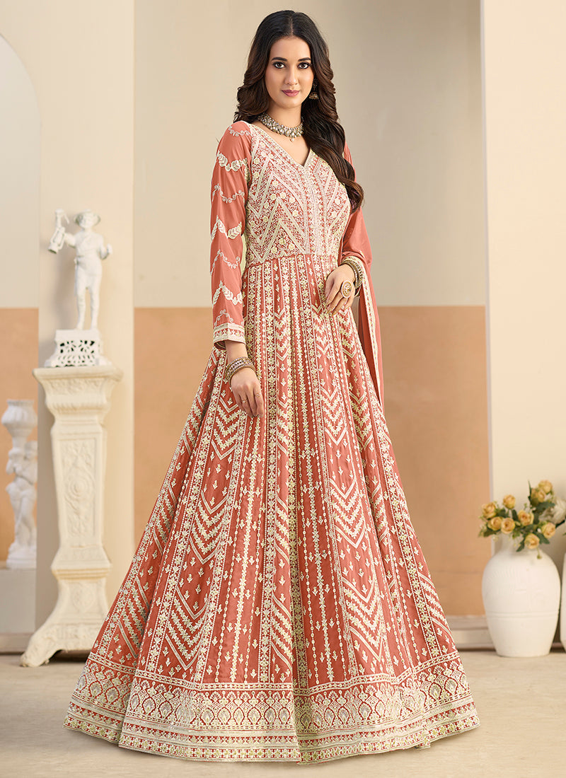 Peach Faux Georgette  Embroidery Work Occasional Wear Anarkali Suit SW204245