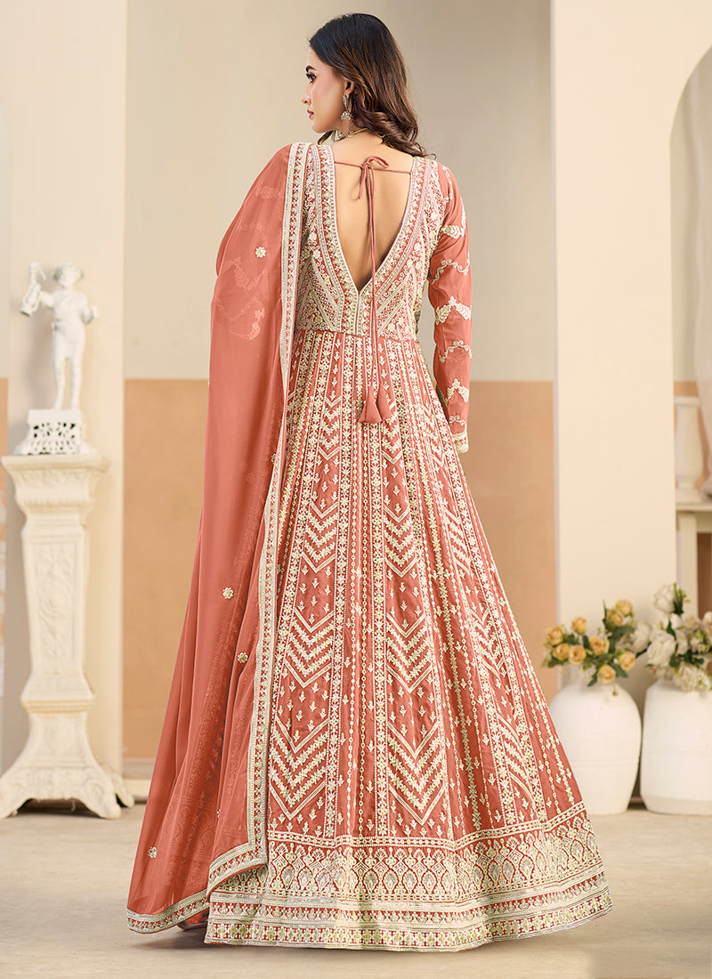 Peach Faux Georgette  Embroidery Work Occasional Wear Anarkali Suit SW204245